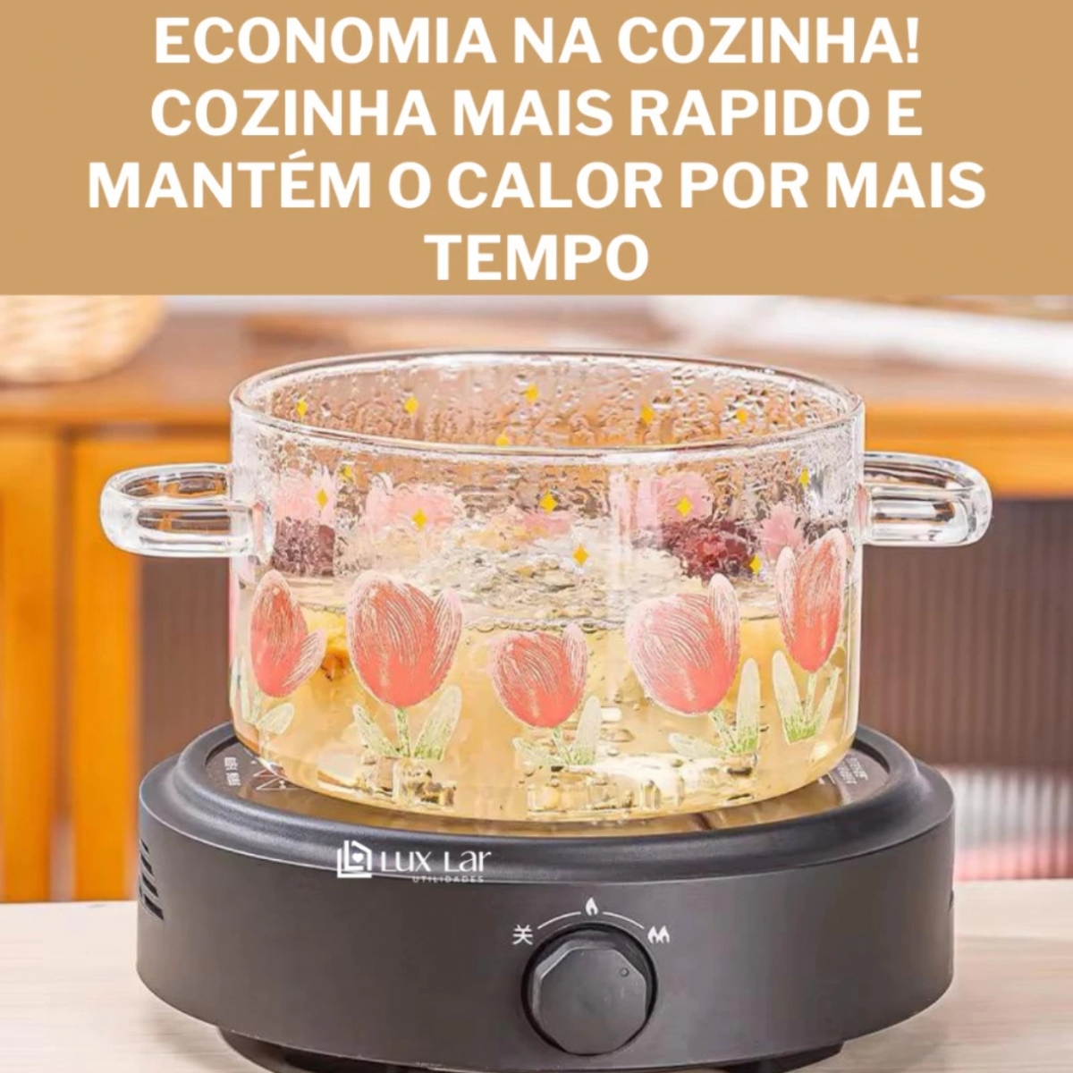 Panela Vidro Borosilicato 13x23cm Microondas Forno 1,8L Design Tulipa 