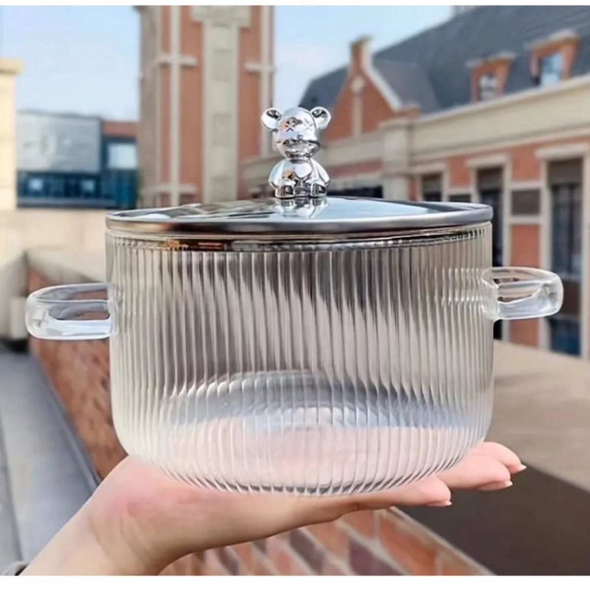 Panela de vidro transparente com tampa de ursinho 1,7L 
