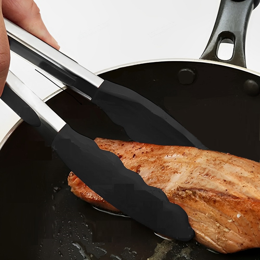 Pegador Multiuso Silicone e Inox - Pinça - Churrasco - Salada - Grelhados - Fritura 