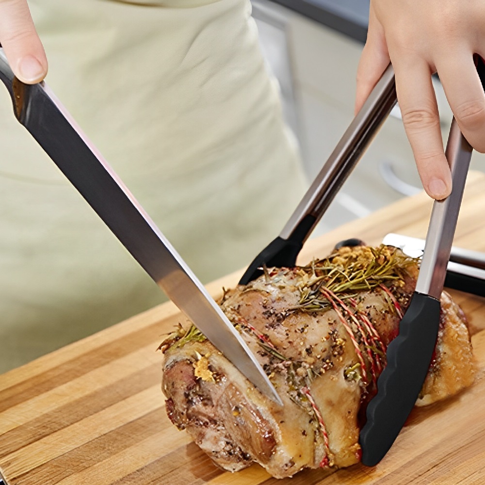 Pegador Multiuso Silicone e Inox - Pinça - Churrasco - Salada - Grelhados - Fritura 