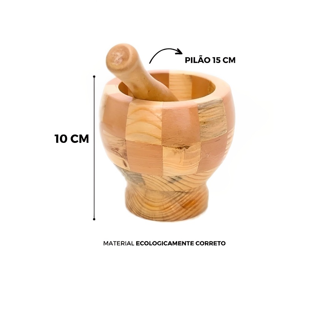 Pilão e amassador de bambu resistente para moer temperos 