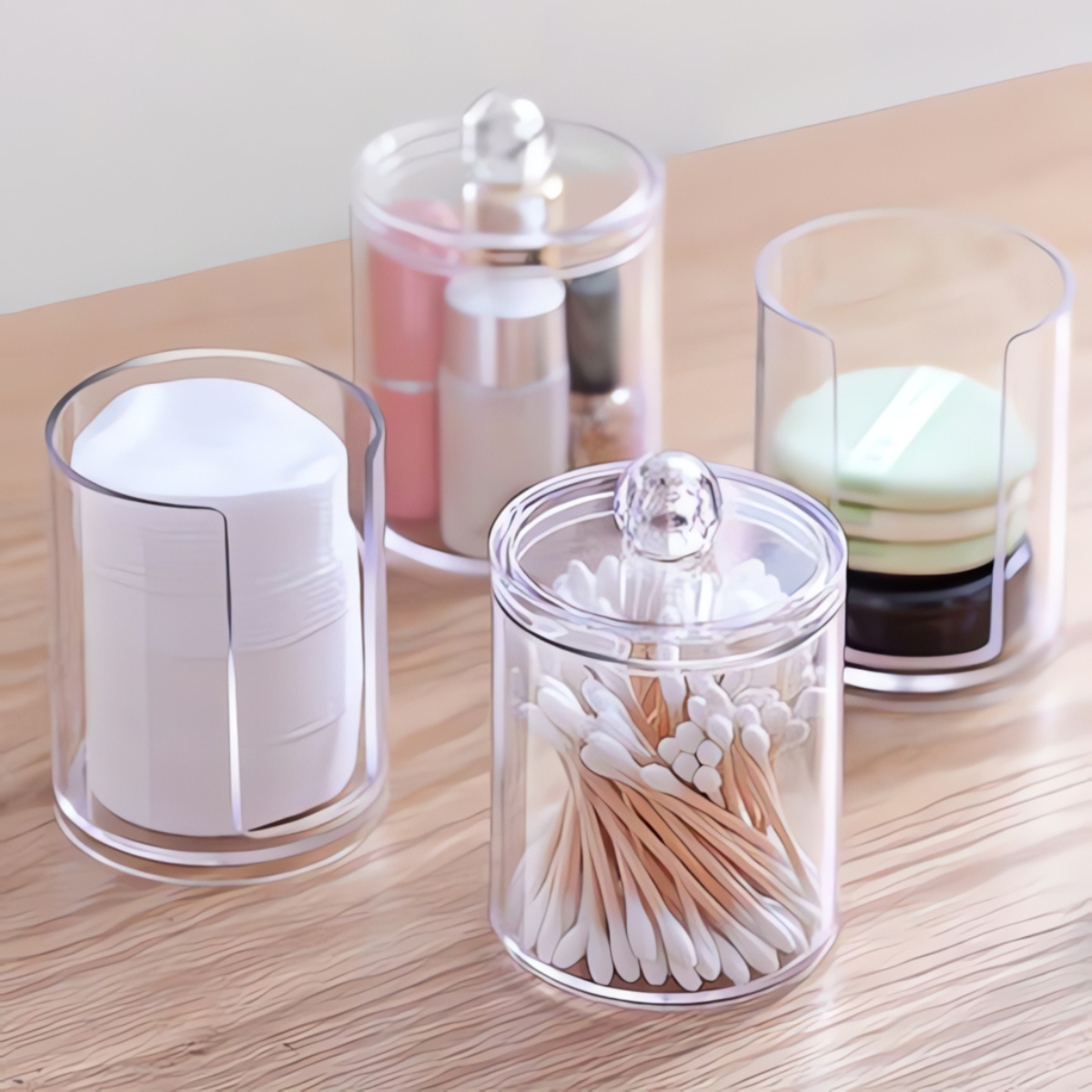 Porta Algodão Disco e Cotonetes - Plástico - Organização para Maquiagem  