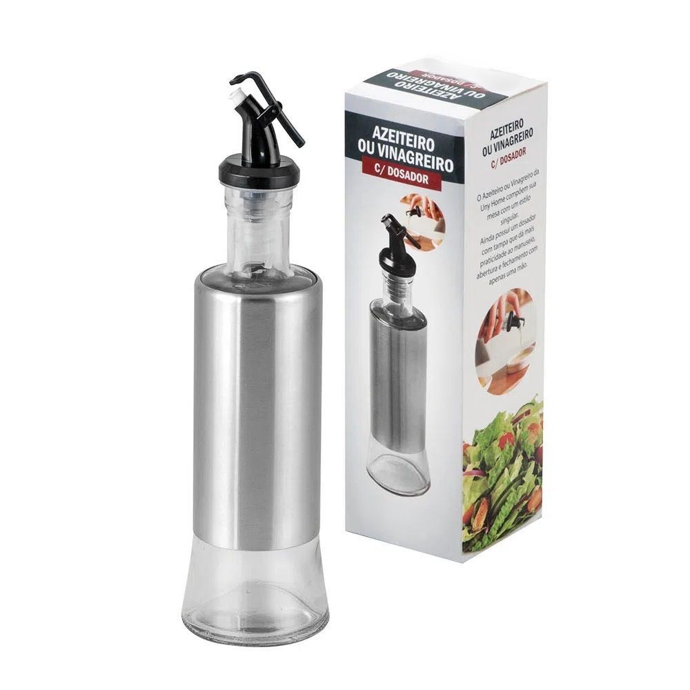 Porta Azeite e Vinagre com Bico Dosador Garrafa Vidro e Inox 