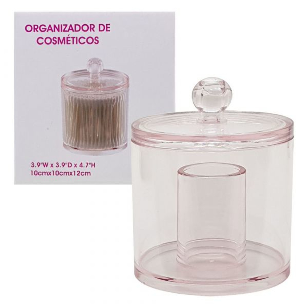 Porta Cotonete E Algodão Em Acrílico Rosa