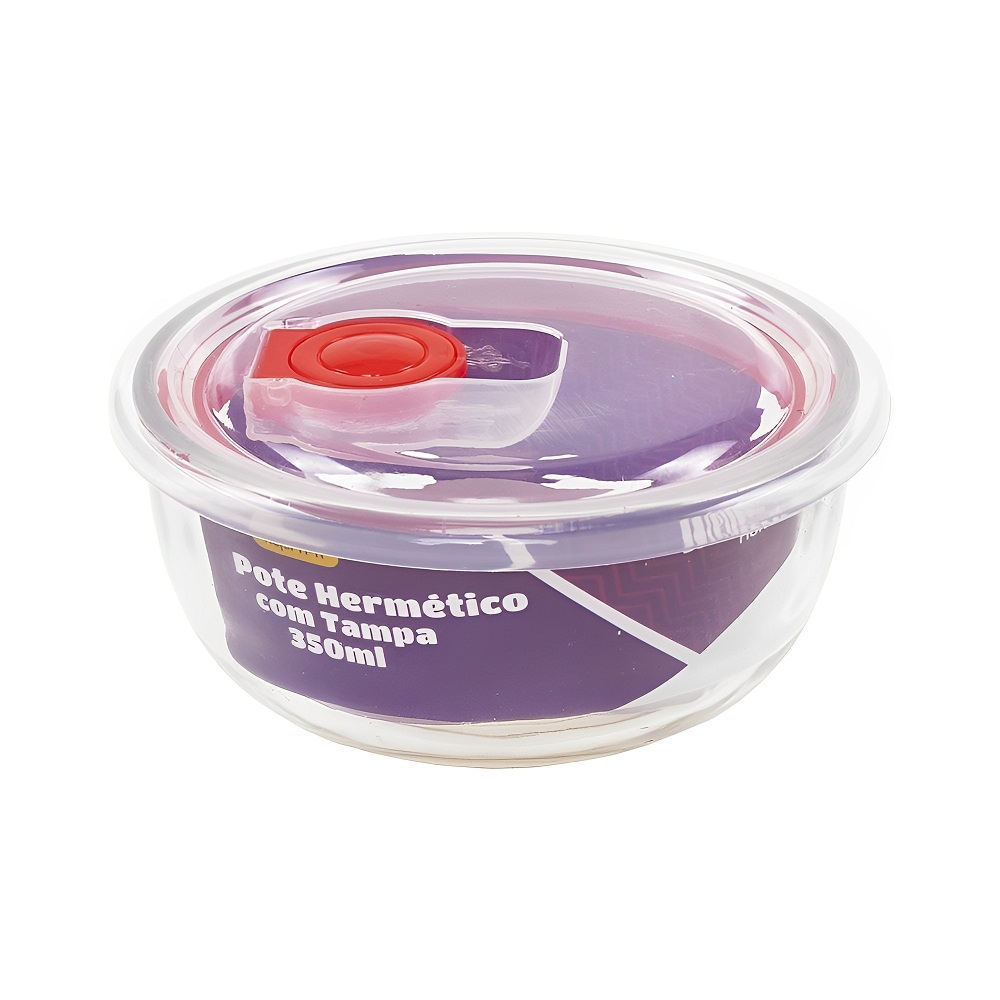 Pote Hermético Vidro Redondo 350mL - Transparente 