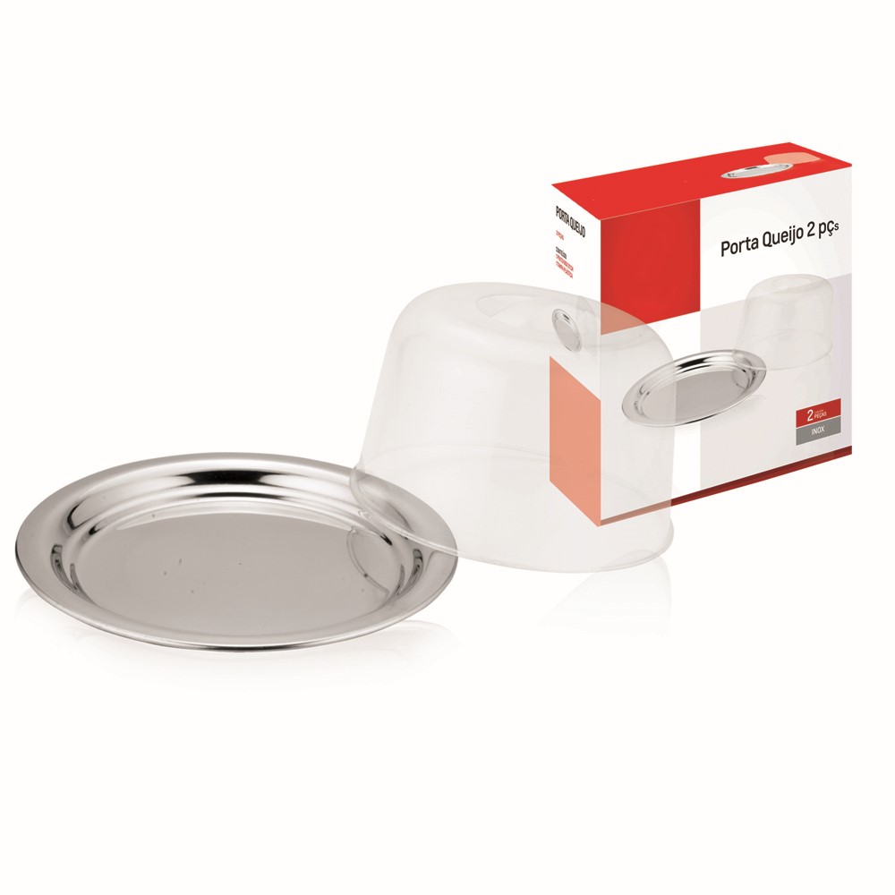 Queijeira Com Tampa Acrílica Transparente e Bandeja em Inox 21cm