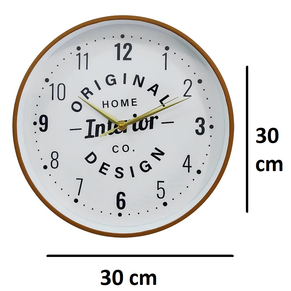 Relógio de Parede Grande 30cm Redondo - Dourado - Quartzo - Silencioso 