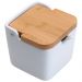 Saleiro De Mesa Em Porcelana Com Tampa de Bambu e Colher 