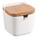 Saleiro De Mesa Em Porcelana Com Tampa de Bambu e Colher 