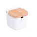 Saleiro Pequeno para Mesa em Ceramica com Tampa de Bambu e Colher 