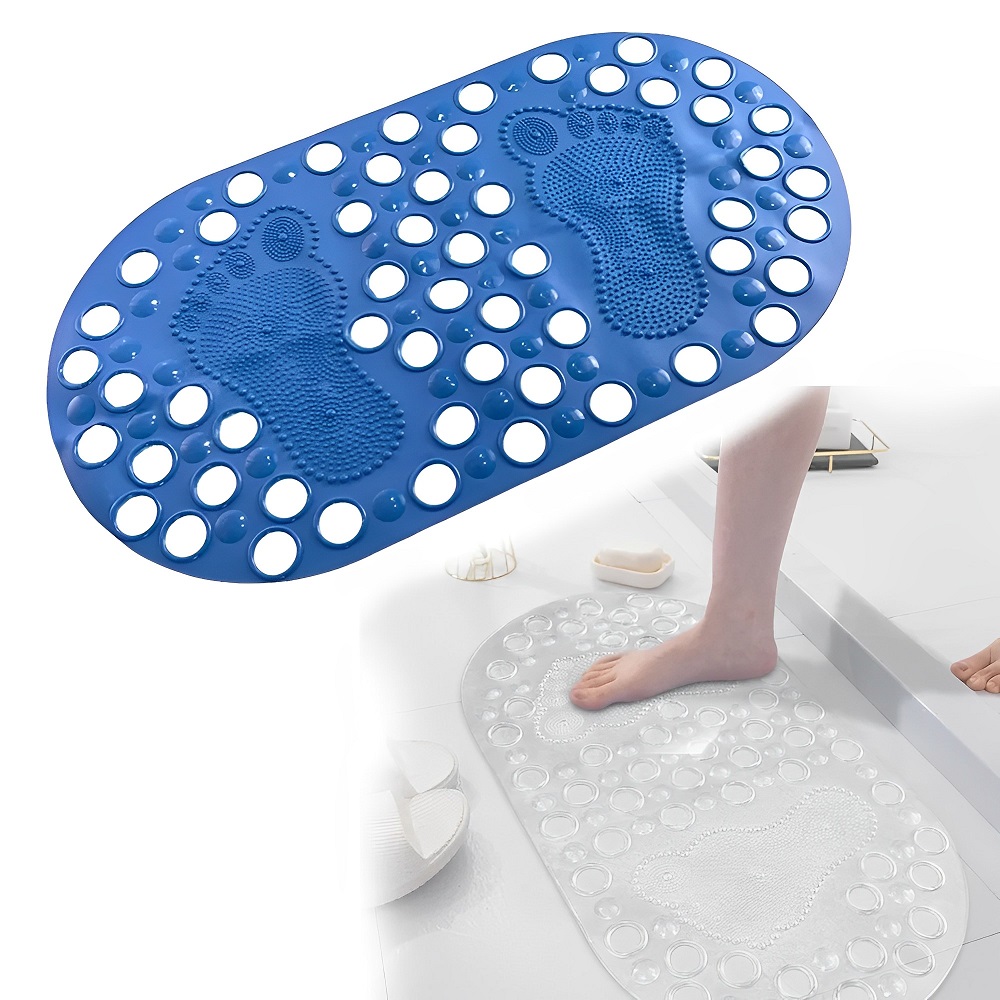 Tapete Antiderrapante para Box de Banheiro com Mini Ventosas - Pé - Azul 