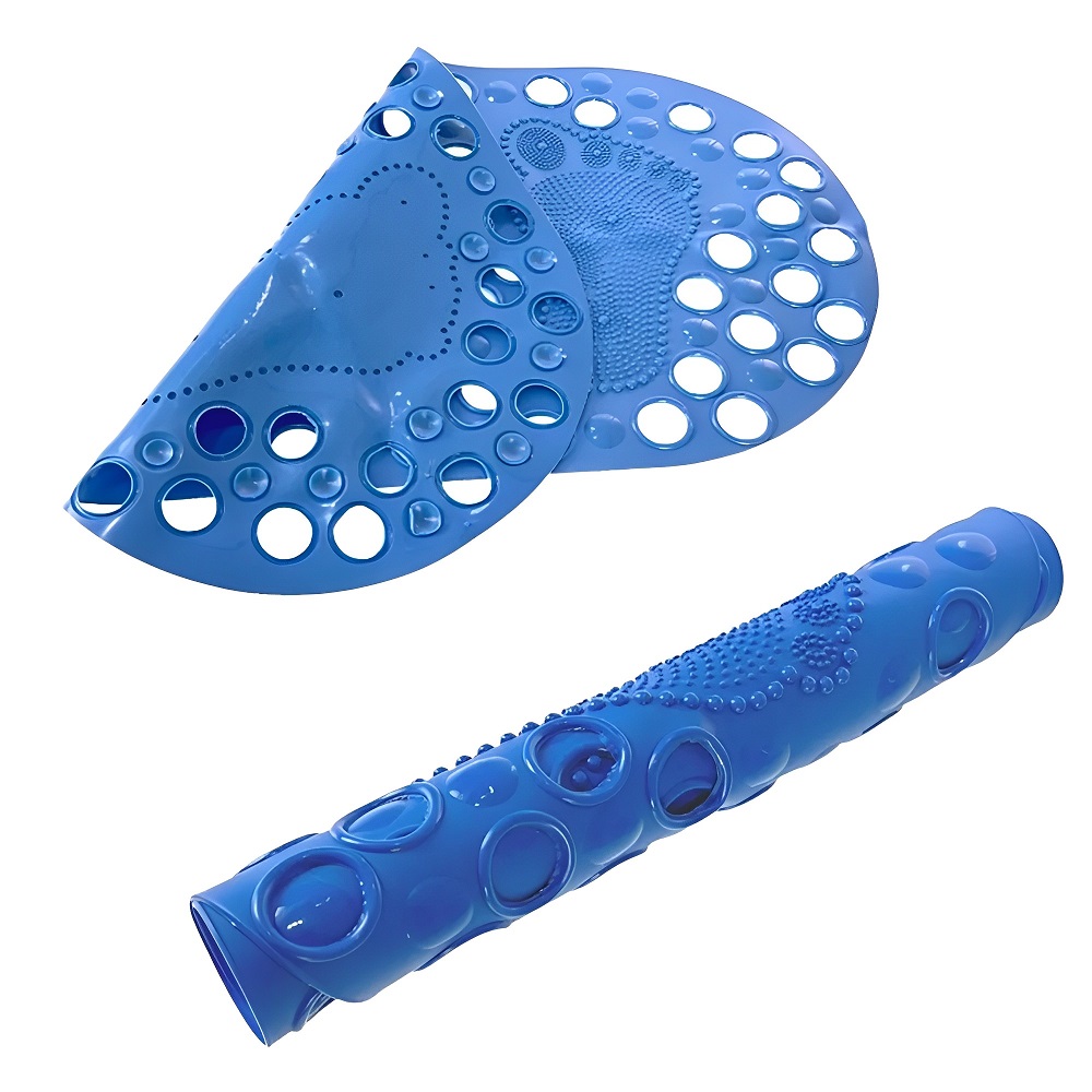 Tapete Antiderrapante para Box de Banheiro com Mini Ventosas - Pé - Azul 
