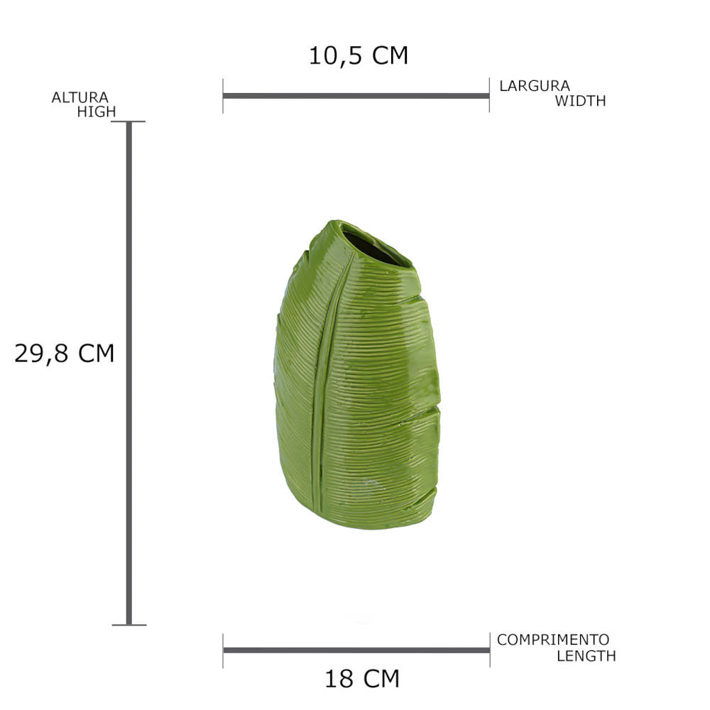 Vaso Medio Ceramica Folha de Banana Verde - Lojas Carisma