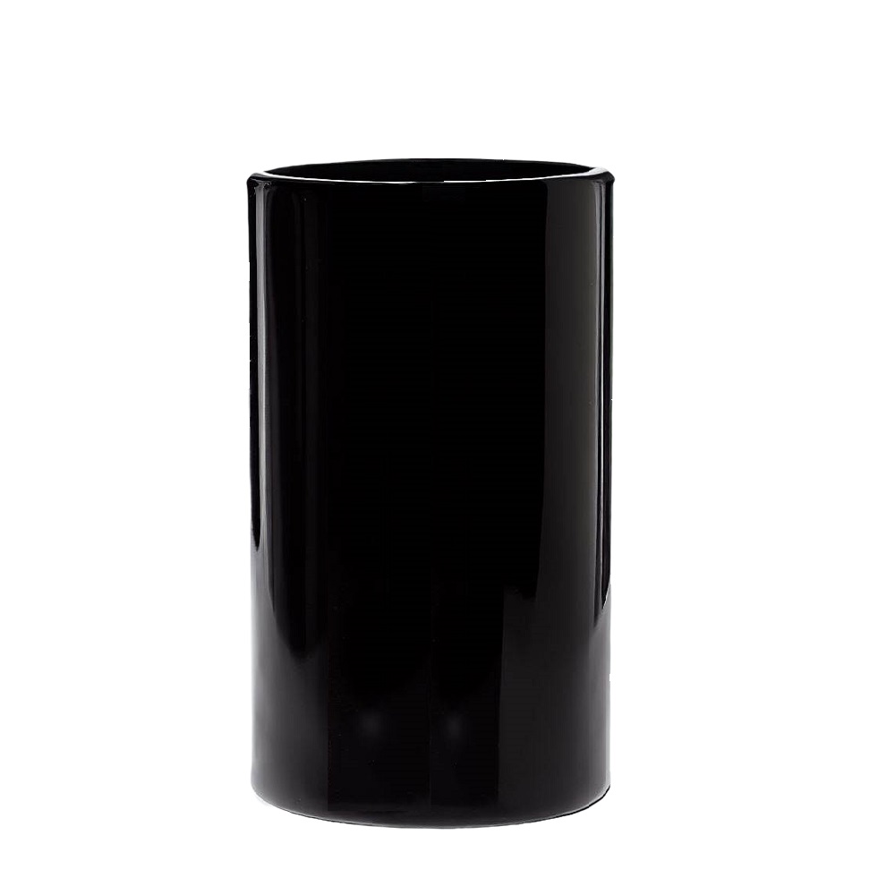 Vaso de Vidro Preto Cilindro Cubo P/ Arranjos 30x14cm 
