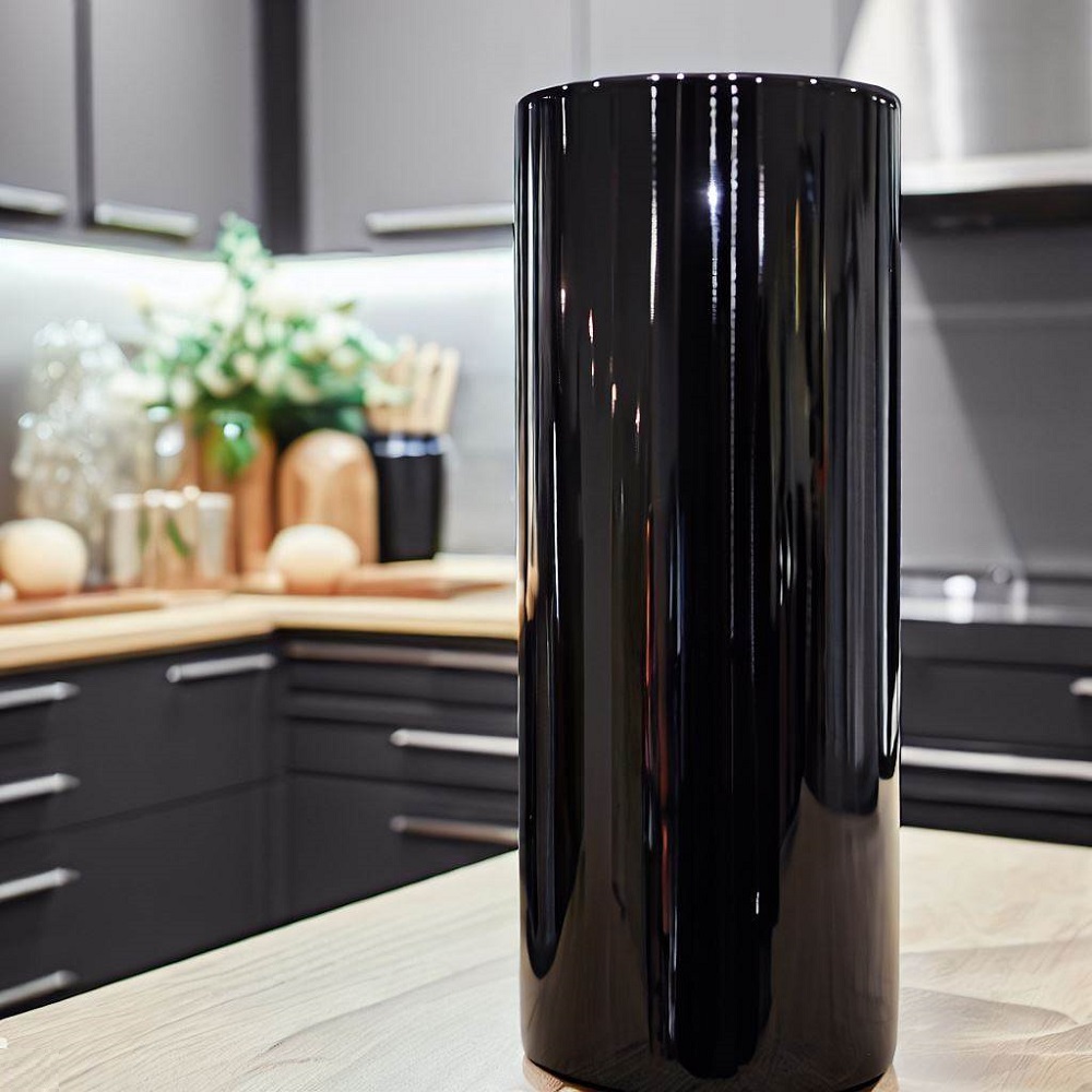 Vaso de Vidro Preto Cilindro Cubo P/ Arranjos 30x14cm 