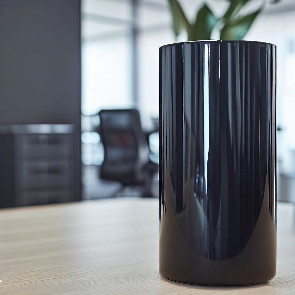 Vaso de Vidro Preto Cilindro Cubo P/ Arranjos 30x14cm 