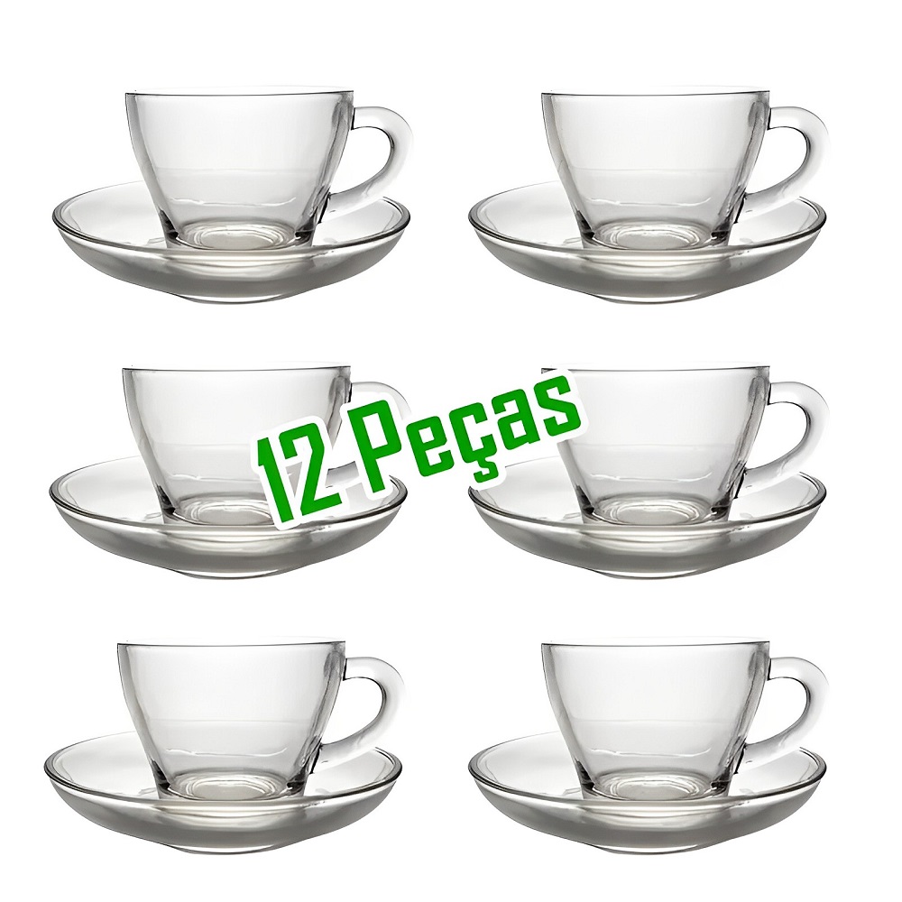 Xicara de Vidro Egipcio Marocco - Conjunto 6 Xicaras e 6 Pires - Chá e Cafe - 90ml 