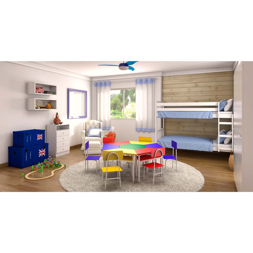 Conjunto de Mesa Sextavada com 6 Cadeiras School Colorida