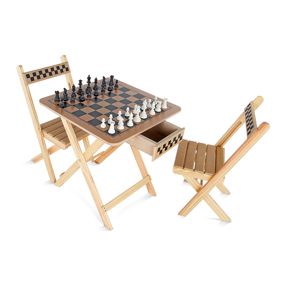 Mesa Xadrez com Gaveta e 2 Cadeiras
