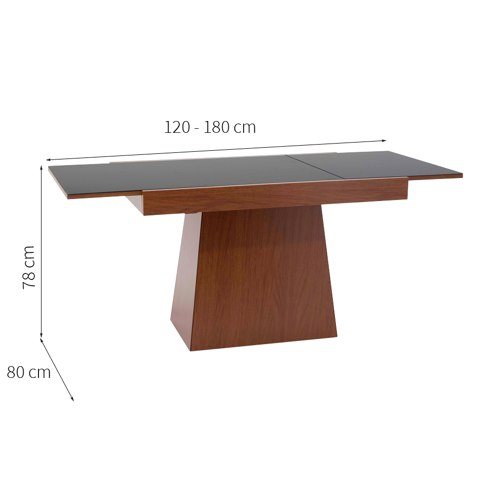 Mesa de Jantar Retangular Extensível Angra Imbuia e Preto 120 cm
