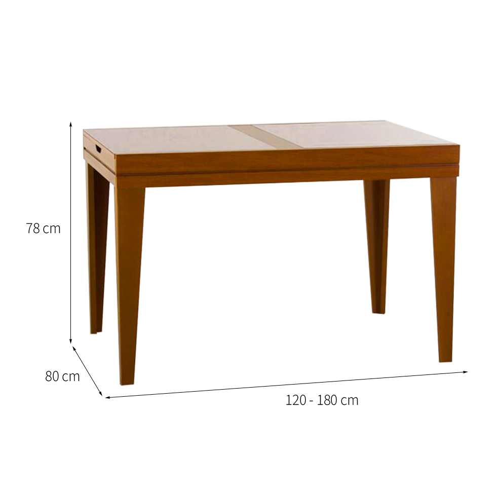 Mesa de Jantar Retangular Extensível com Tampo de Vidro Genova Off White e Mel
