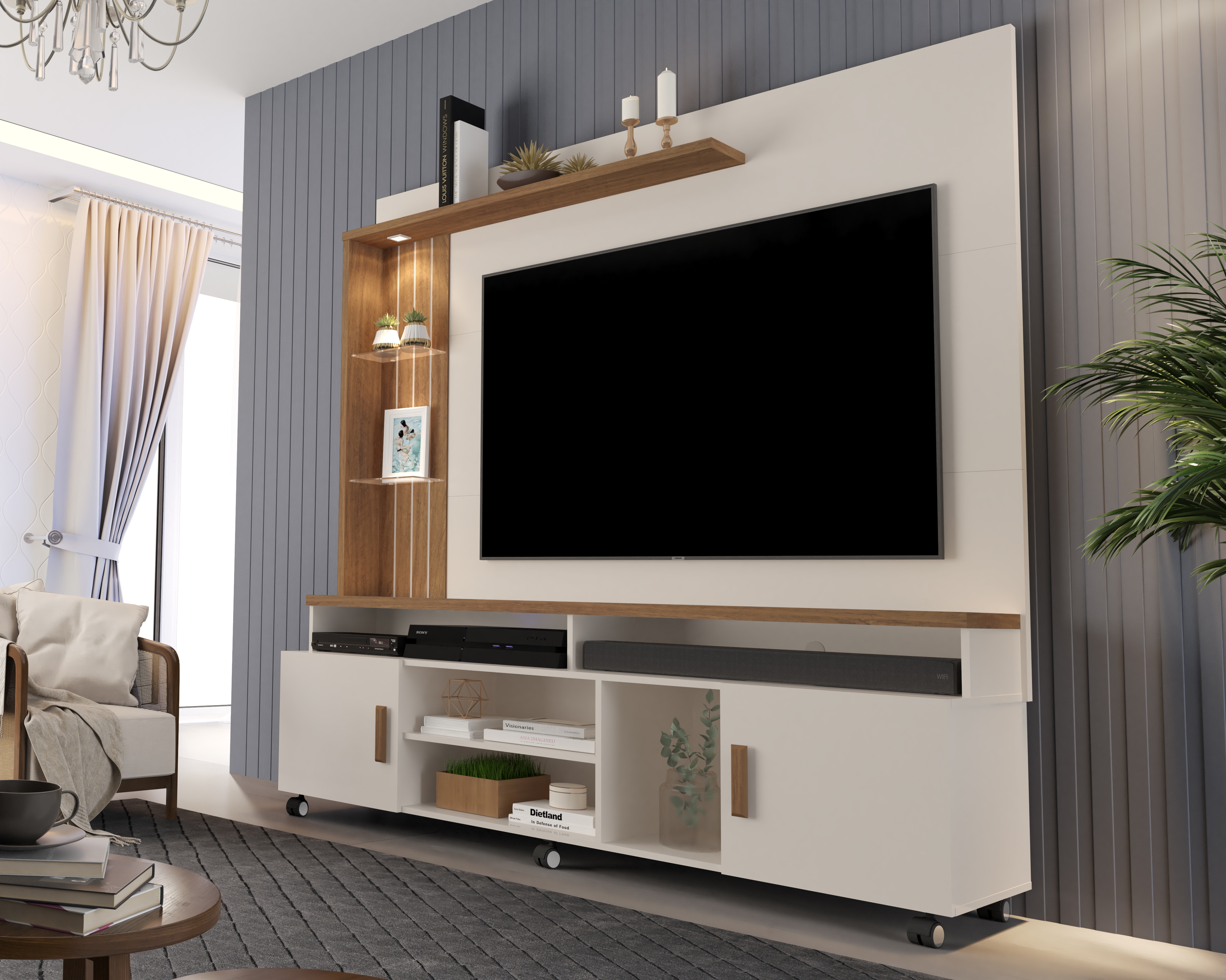 Home para TV Plote Off White e Canela