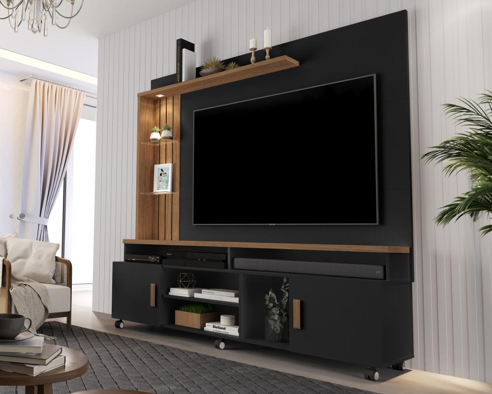 Home para TV Plote Preto e Canela