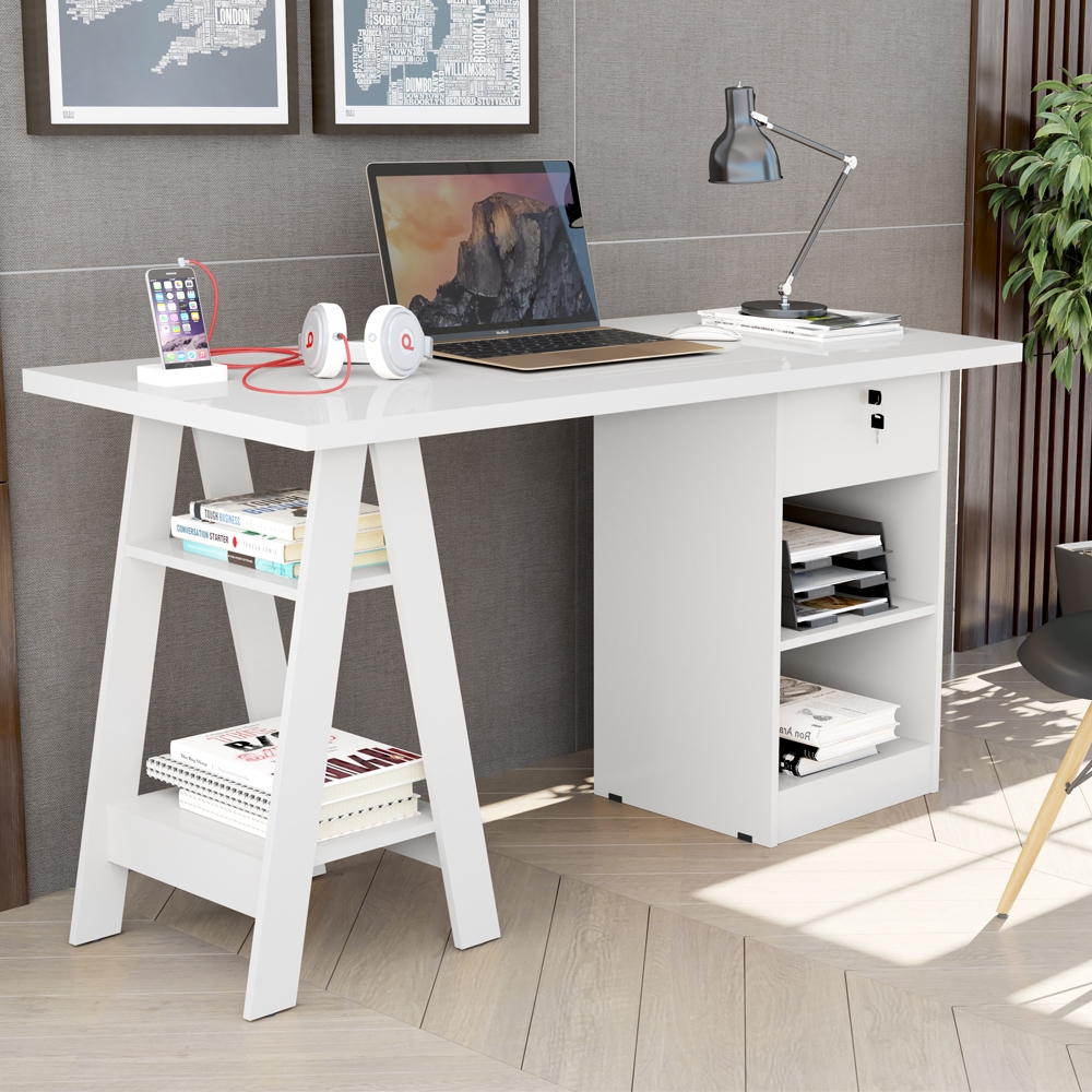 Mesa De Computador Pote Branco