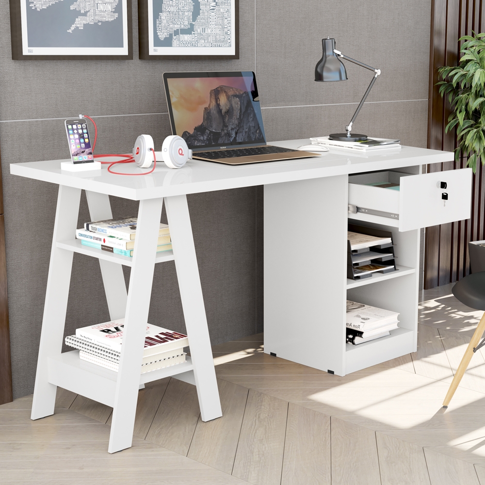 Mesa De Computador Pote Branco
