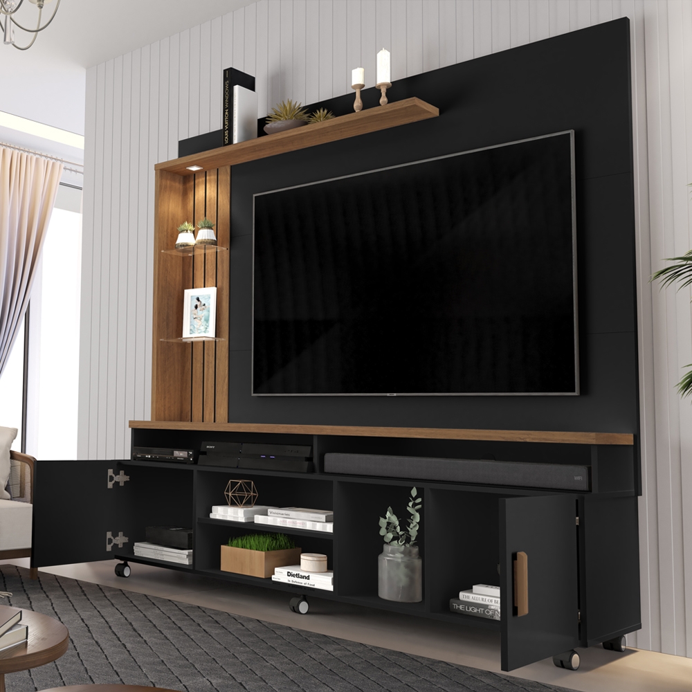 Painel e Rack para TV Tiane Preto e Canela