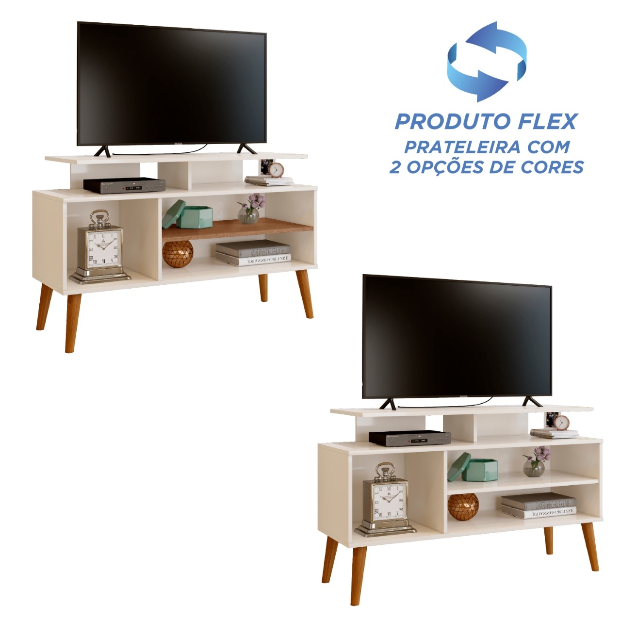 Rack para TV Leo Off White e Canela