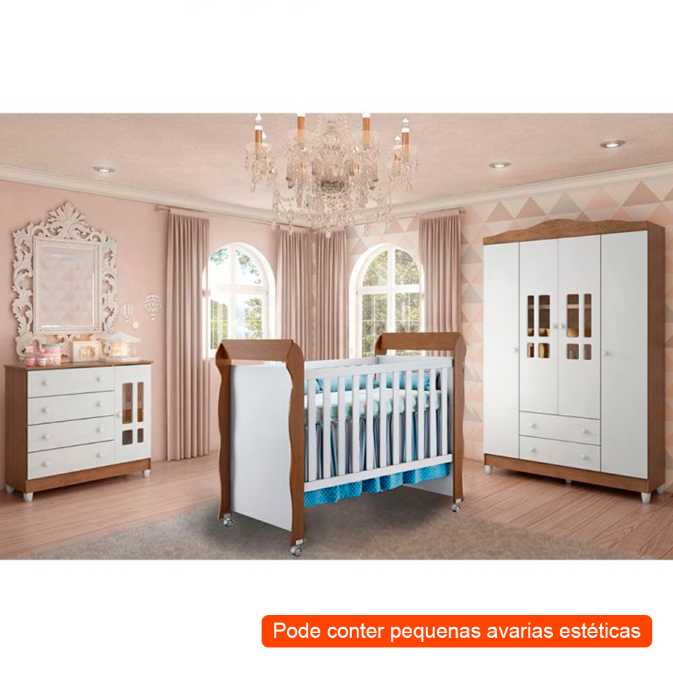 [OUTLET] Quarto Infantil Decorado Ariel IV Branco e Marrom