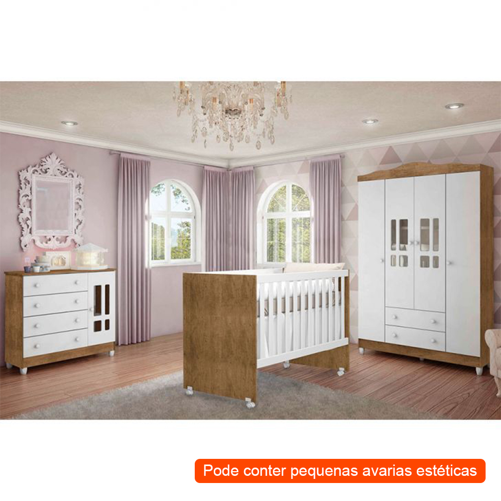 [OUTLET] Quarto Infantil Decorado Ariel l Branco e Amadeirado