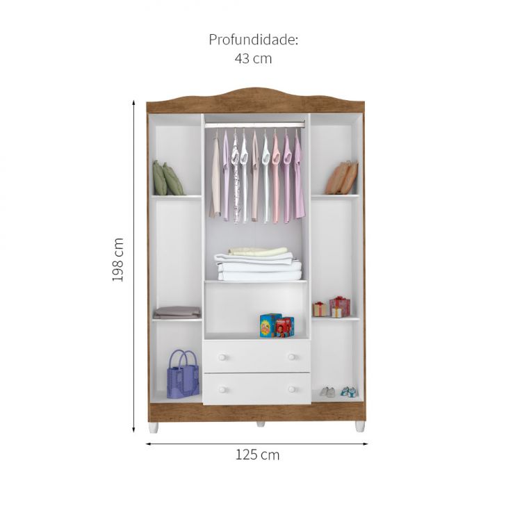 [OUTLET] Quarto Infantil Decorado Ariel l Branco e Amadeirado