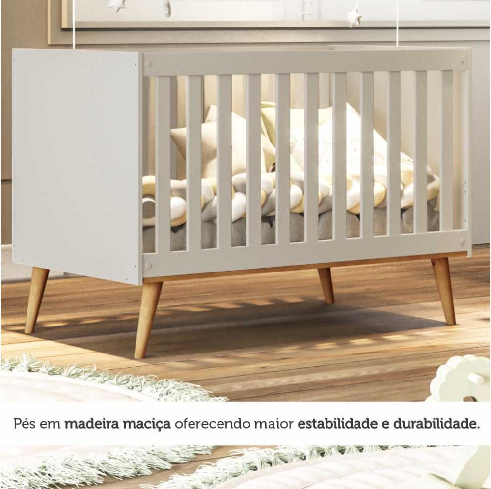 Berço Americano 3 em 1 Retro Ludmila Off White com Bétula Carolina Baby
