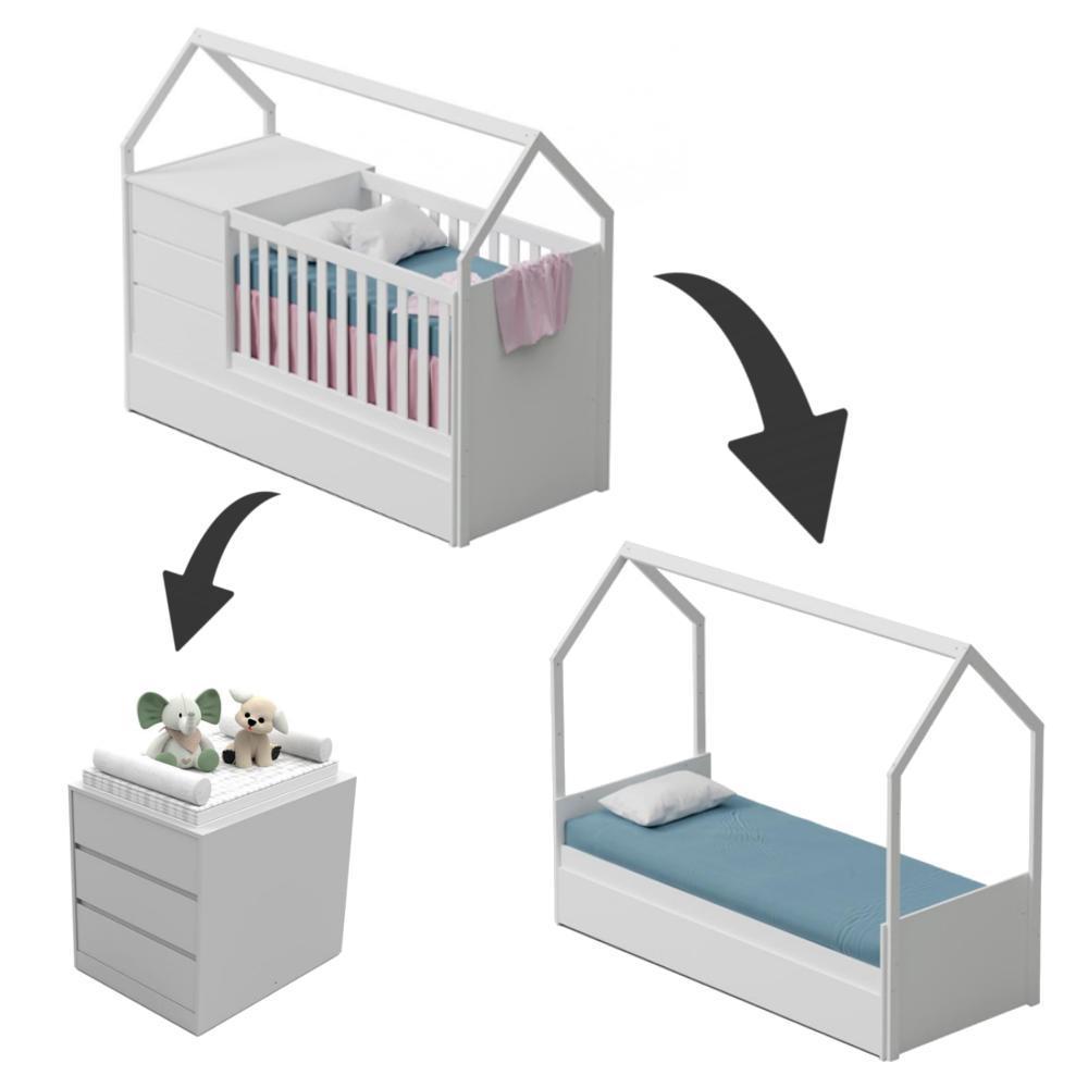 Berço Multifuncional Casinha Alicia Branco Fosco Carolina Baby
