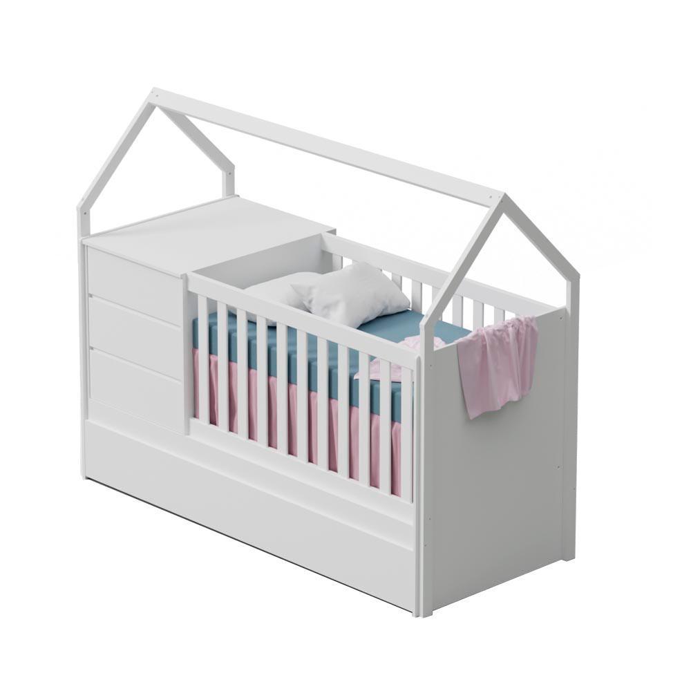Berço Multifuncional Casinha Alicia Branco Fosco Carolina Baby