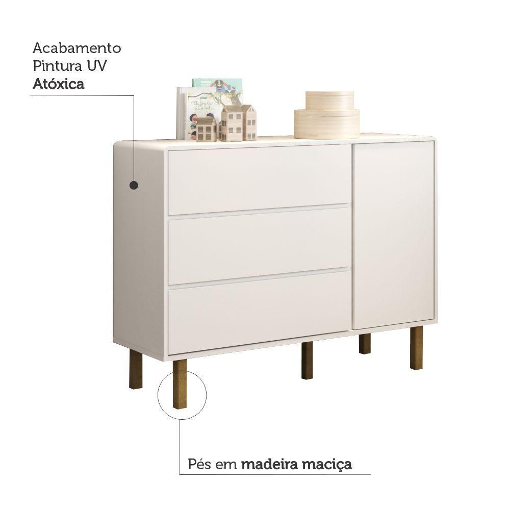 Cômoda Infantil 3 Gavetas com Fraldário Olívia Branco Fosco Carolina Baby