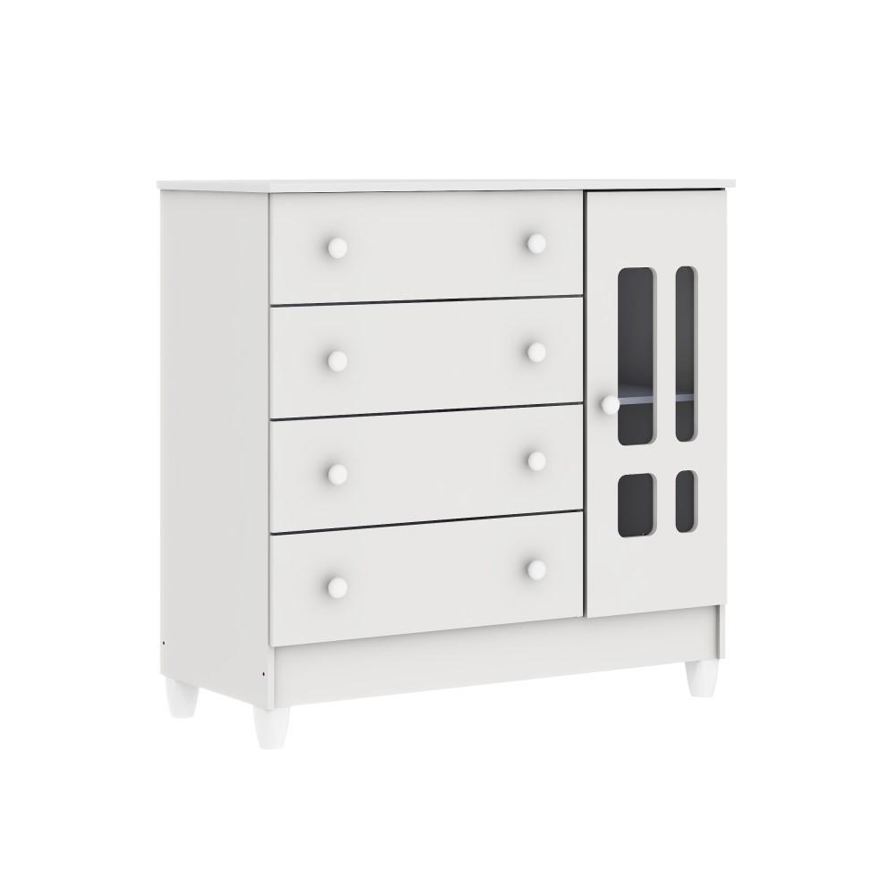 Cômoda Infantil 4 Gavetas com Fraldário Ariel Branco Carolina Baby