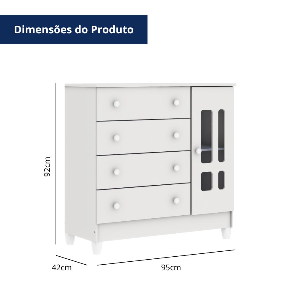 Cômoda Infantil 4 Gavetas com Fraldário Ariel Branco Carolina Baby