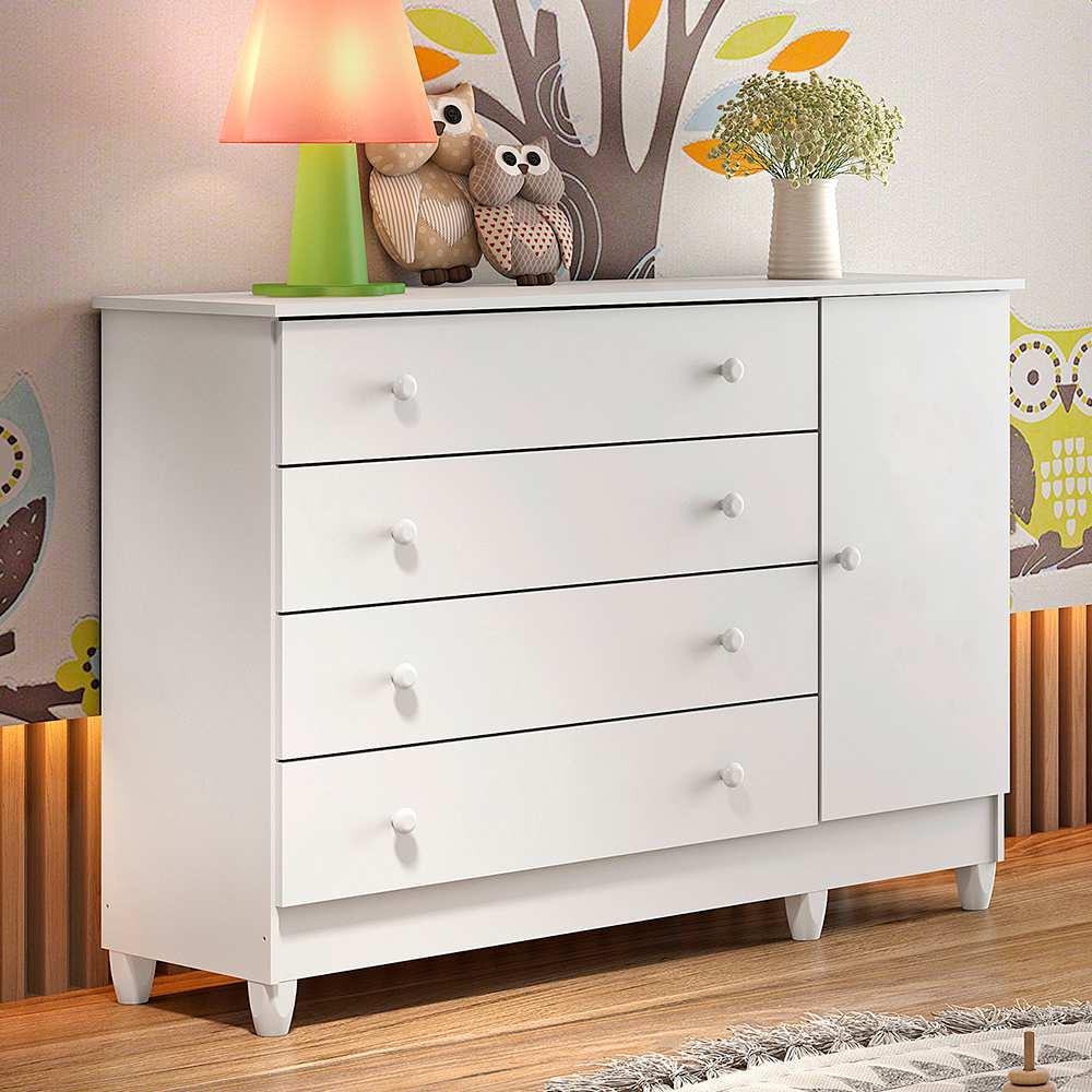 Cômoda Infantil 4 Gavetas com Fraldário Taís Branco Carolina Baby