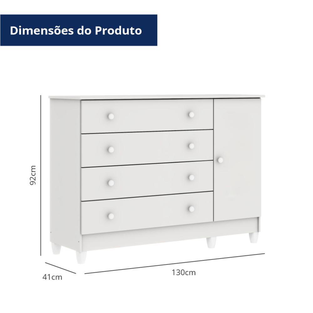 Cômoda Infantil 4 Gavetas com Fraldário Taís Branco Carolina Baby