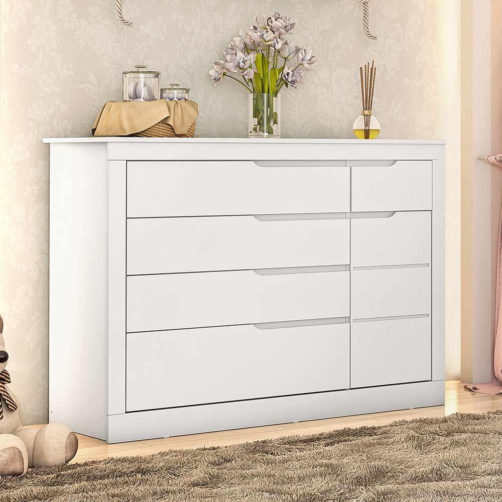 Cômoda Infantil 5 Gavetas com Fraldário Cléo Branco Fosco Carolina Baby
