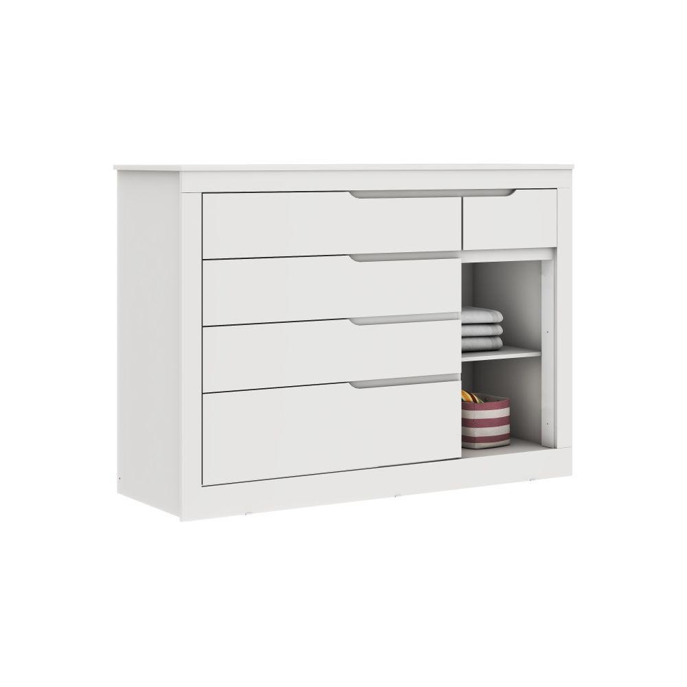 Cômoda Infantil 5 Gavetas com Fraldário Cléo Branco Fosco Carolina Baby