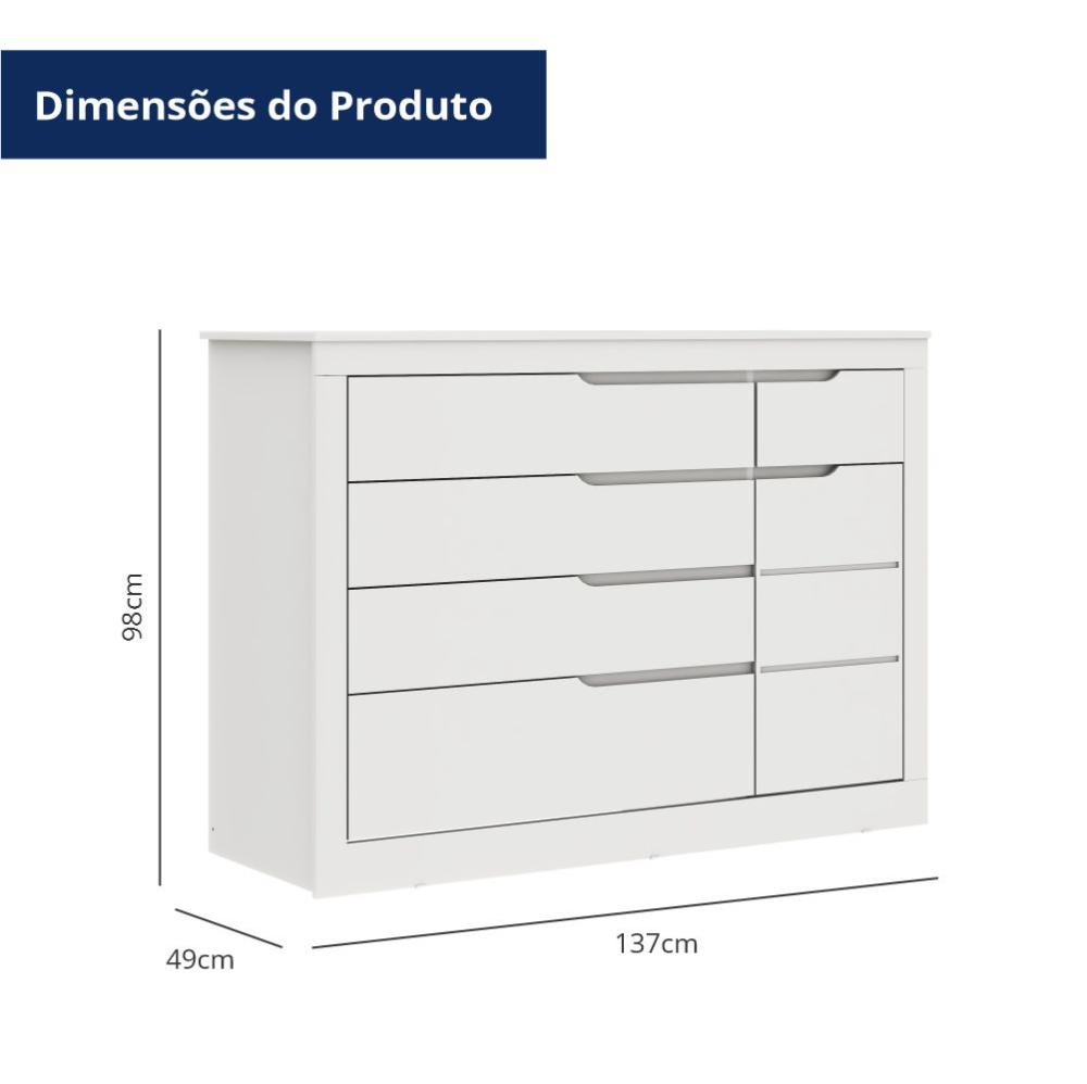 Cômoda Infantil 5 Gavetas com Fraldário Cléo Branco Fosco Carolina Baby