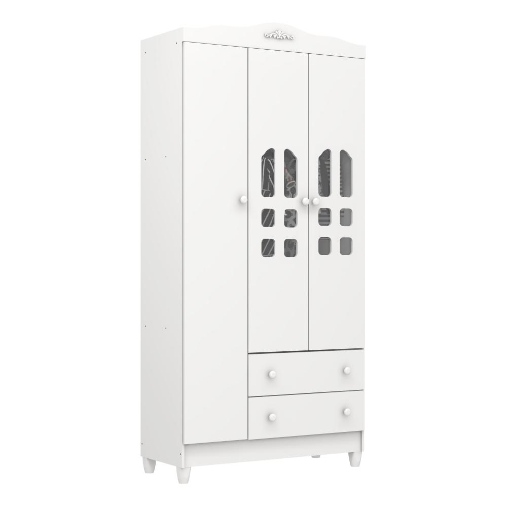 Guarda Roupa Infantil Provençal 3 Portas com Gavetas Lisa Branco Carolina Baby