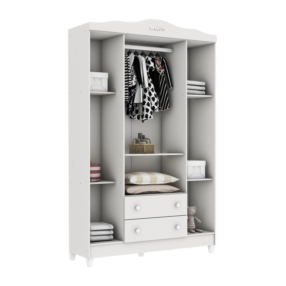 Guarda Roupa Infantil Provençal 4 Portas com Gavetas Lisa Branco Carolina Baby
