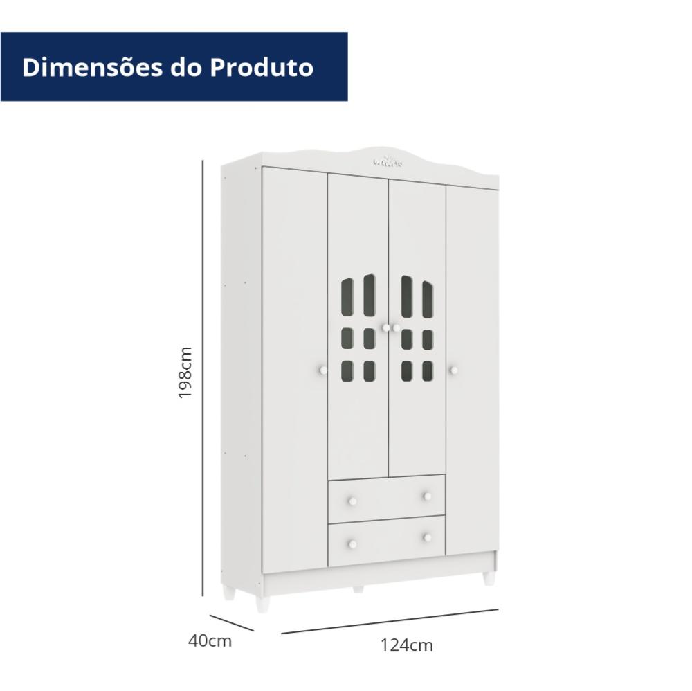Guarda Roupa Infantil Provençal 4 Portas com Gavetas Lisa Branco Carolina Baby