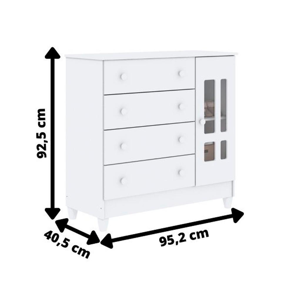 Quarto Infantil Ariel Completo Cama da Babá Júlia com Cama Auxiliar Guarda Roupa 4 Portas Cômoda Infantil 4 Gavetas com Porta Branco Carolina Baby