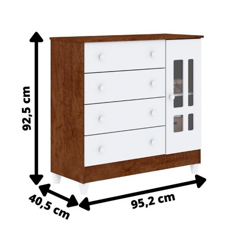 Quarto Infantil Completo Ariel Cama da Babá Júlia Guarda Roupa 3 Portas Cômoda 4 Gavetas com Porta Branco Fosco Amadeirado Carolina Baby